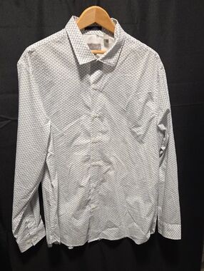 Ted Baker White and Light Blue Micro-Print Dress Shirt